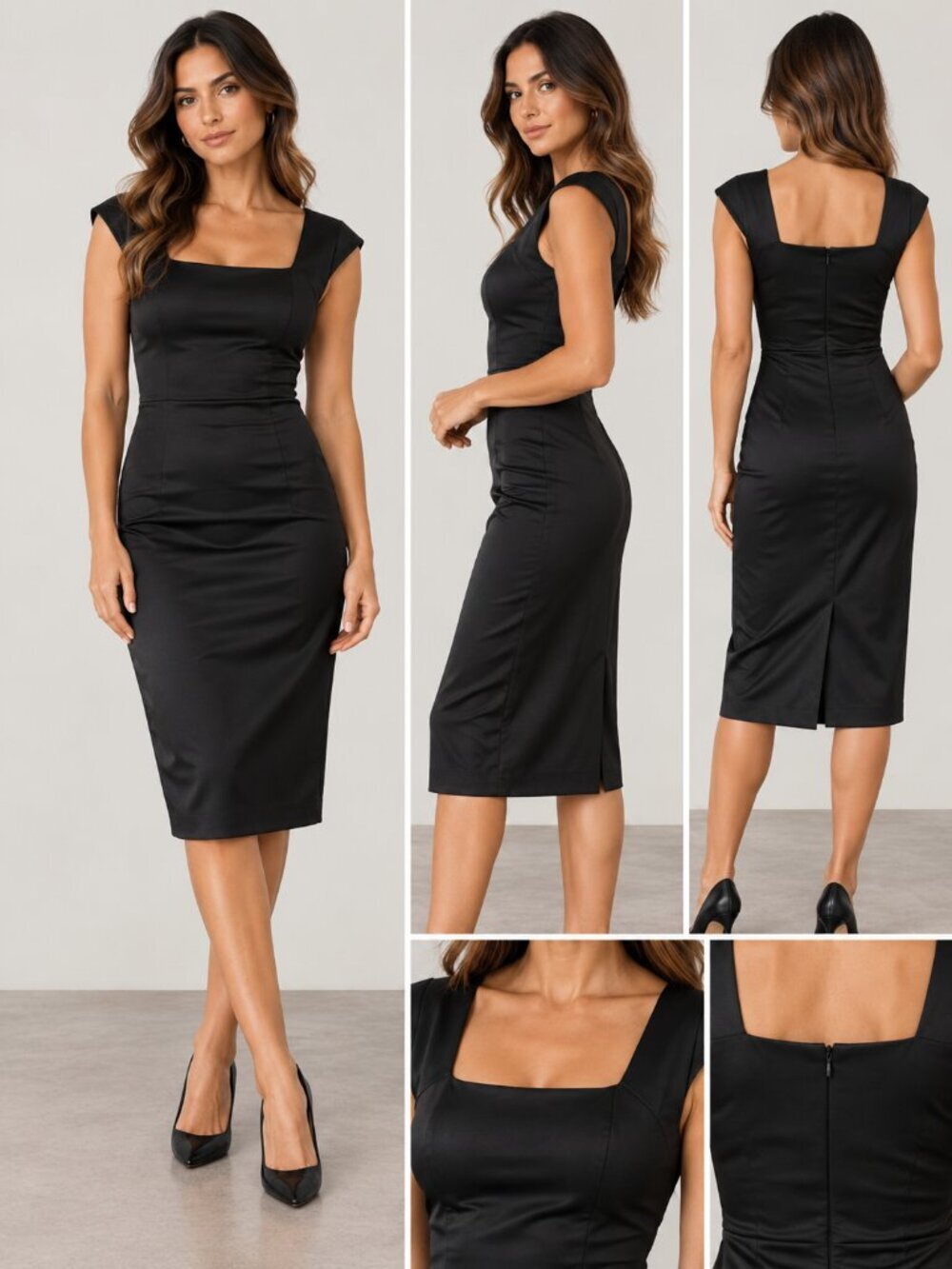 BANANA REPUBLIC Black Square Neck MIDI Sheath Dress